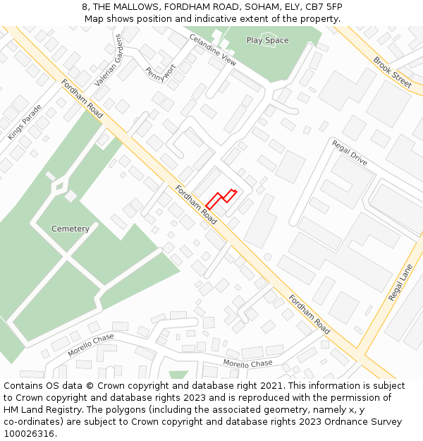 8, THE MALLOWS, FORDHAM ROAD, SOHAM, ELY, CB7 5FP: Location map and indicative extent of plot