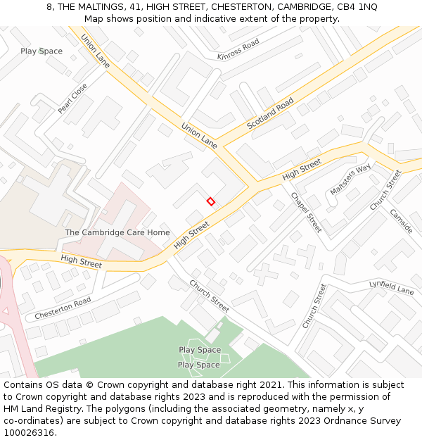 8, THE MALTINGS, 41, HIGH STREET, CHESTERTON, CAMBRIDGE, CB4 1NQ: Location map and indicative extent of plot