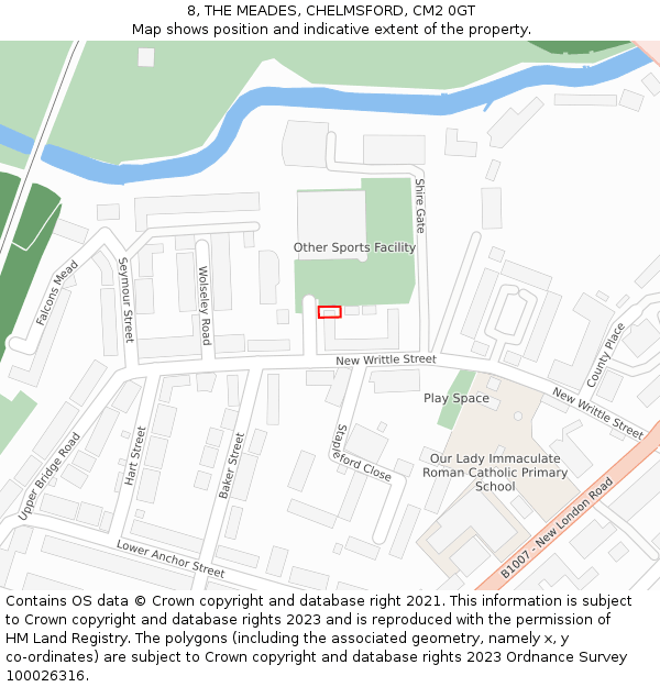 8, THE MEADES, CHELMSFORD, CM2 0GT: Location map and indicative extent of plot