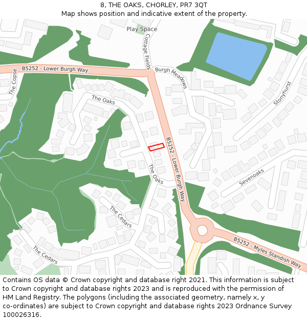 8, THE OAKS, CHORLEY, PR7 3QT: Location map and indicative extent of plot