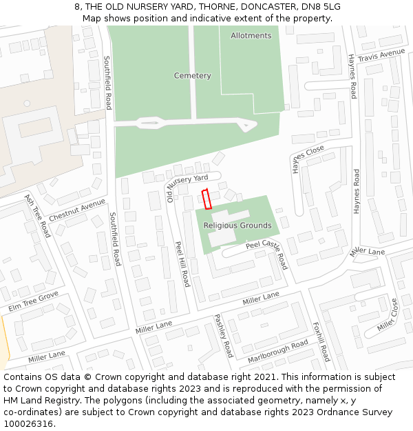 8, THE OLD NURSERY YARD, THORNE, DONCASTER, DN8 5LG: Location map and indicative extent of plot