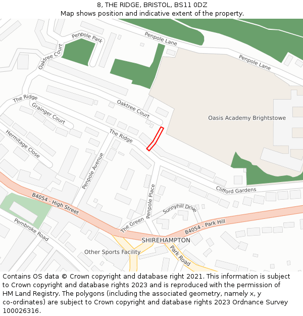 8, THE RIDGE, BRISTOL, BS11 0DZ: Location map and indicative extent of plot