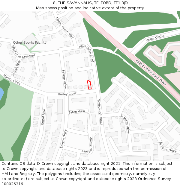 8, THE SAVANNAHS, TELFORD, TF1 3JD: Location map and indicative extent of plot