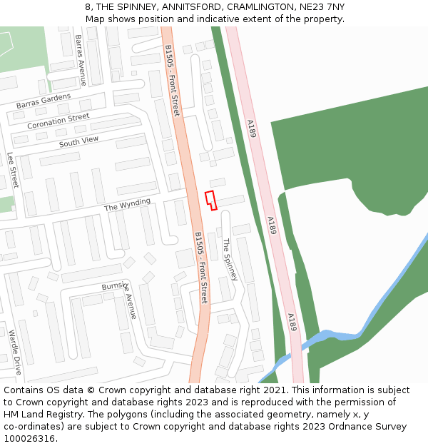 8, THE SPINNEY, ANNITSFORD, CRAMLINGTON, NE23 7NY: Location map and indicative extent of plot