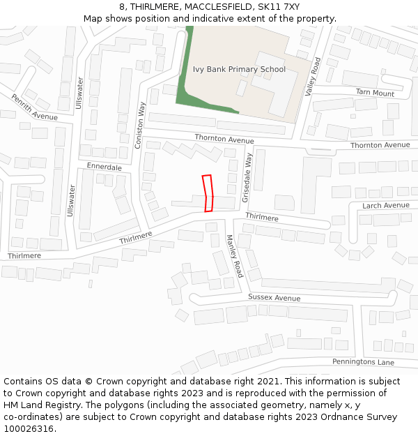 8, THIRLMERE, MACCLESFIELD, SK11 7XY: Location map and indicative extent of plot