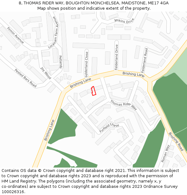8, THOMAS RIDER WAY, BOUGHTON MONCHELSEA, MAIDSTONE, ME17 4GA: Location map and indicative extent of plot