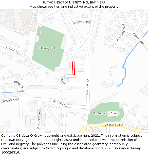 8, THORNSCROFT, STEYNING, BN44 3RP: Location map and indicative extent of plot