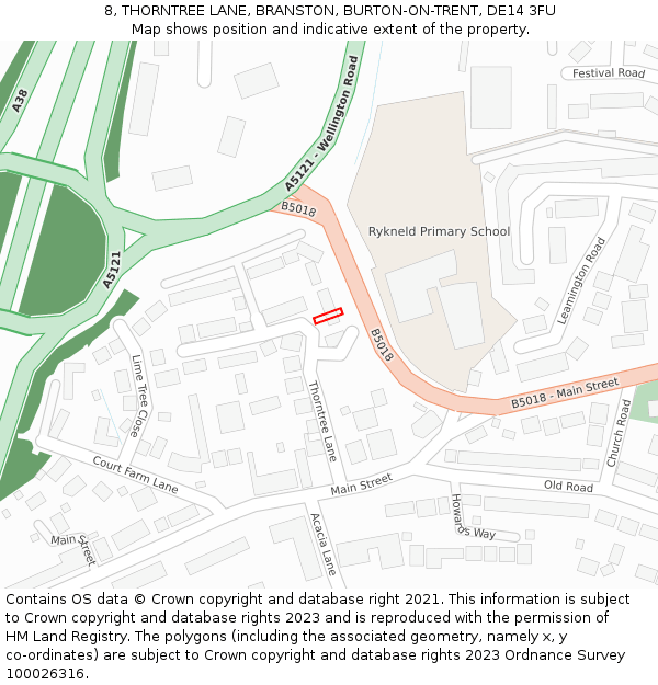 8, THORNTREE LANE, BRANSTON, BURTON-ON-TRENT, DE14 3FU: Location map and indicative extent of plot