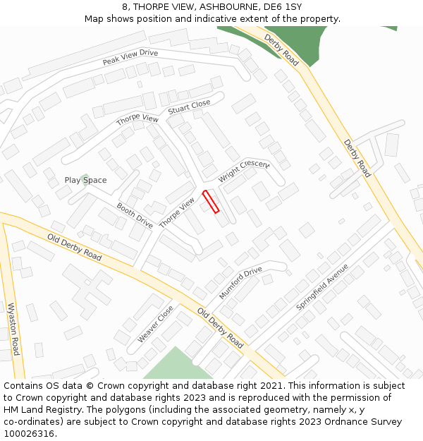 8, THORPE VIEW, ASHBOURNE, DE6 1SY: Location map and indicative extent of plot