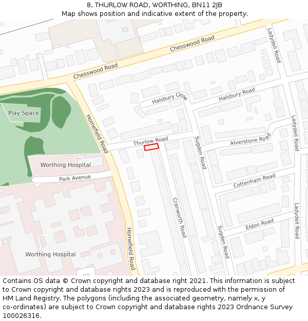 8, THURLOW ROAD, WORTHING, BN11 2JB: Location map and indicative extent of plot