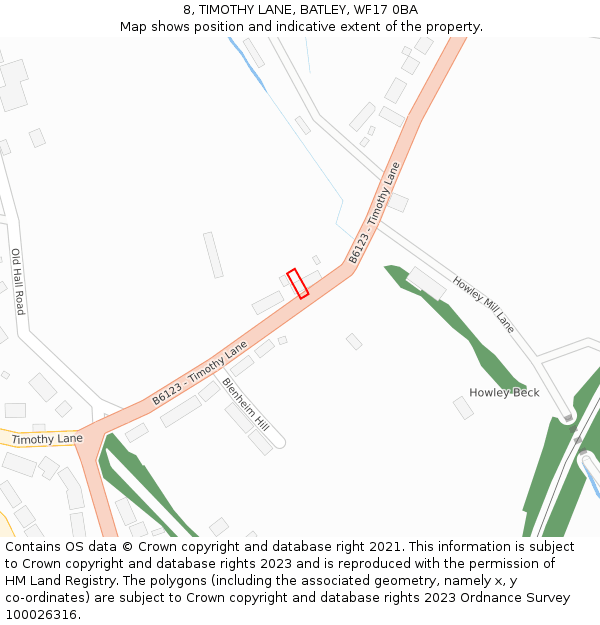 8, TIMOTHY LANE, BATLEY, WF17 0BA: Location map and indicative extent of plot