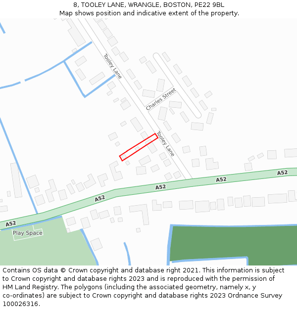 8, TOOLEY LANE, WRANGLE, BOSTON, PE22 9BL: Location map and indicative extent of plot