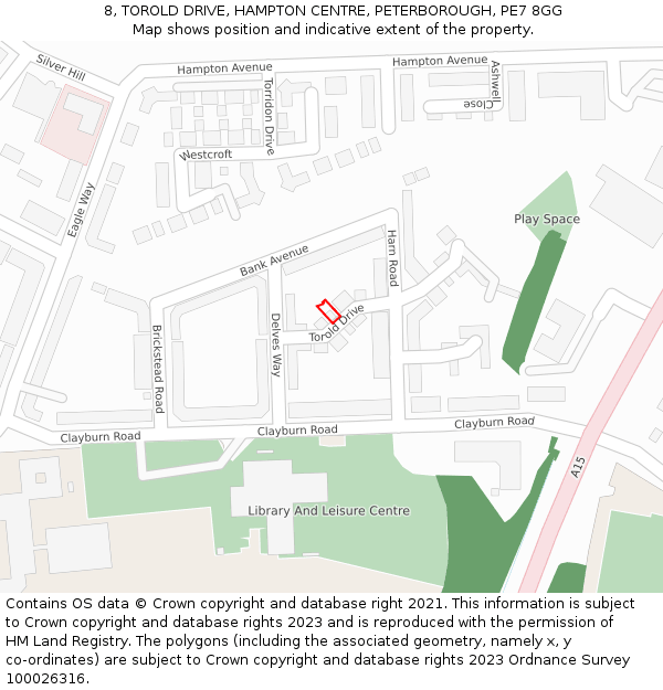 8, TOROLD DRIVE, HAMPTON CENTRE, PETERBOROUGH, PE7 8GG: Location map and indicative extent of plot