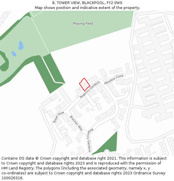 8, TOWER VIEW, BLACKPOOL, FY2 0WS: Location map and indicative extent of plot