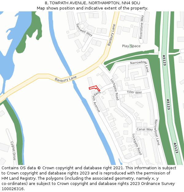 8, TOWPATH AVENUE, NORTHAMPTON, NN4 9DU: Location map and indicative extent of plot