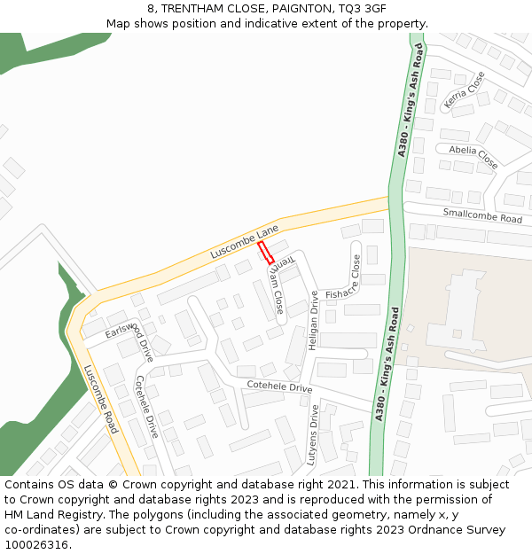 8, TRENTHAM CLOSE, PAIGNTON, TQ3 3GF: Location map and indicative extent of plot