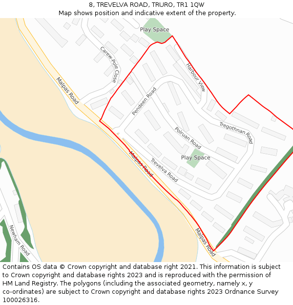 8, TREVELVA ROAD, TRURO, TR1 1QW: Location map and indicative extent of plot