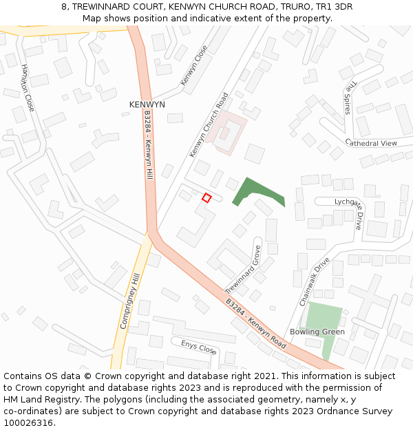 8, TREWINNARD COURT, KENWYN CHURCH ROAD, TRURO, TR1 3DR: Location map and indicative extent of plot