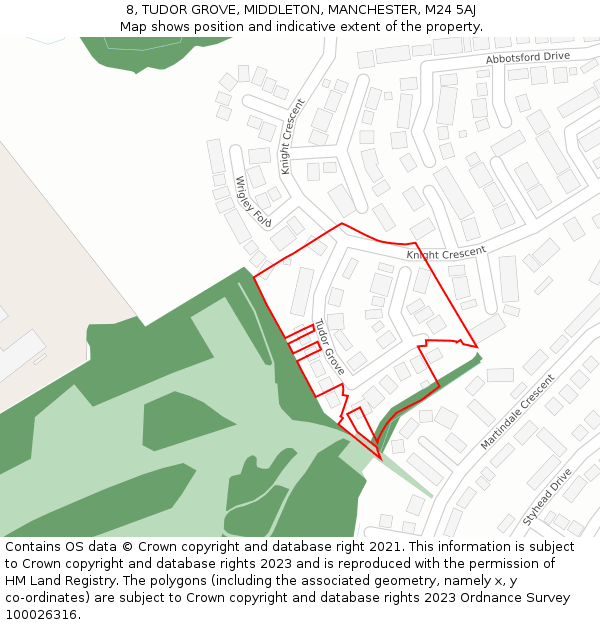 8, TUDOR GROVE, MIDDLETON, MANCHESTER, M24 5AJ: Location map and indicative extent of plot