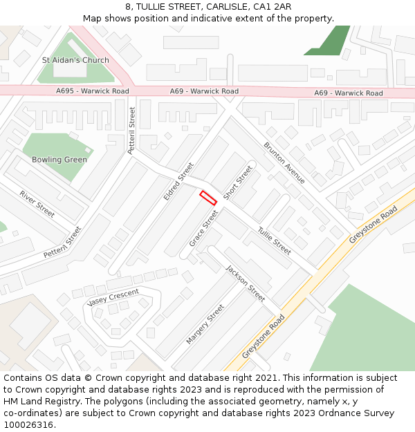 8, TULLIE STREET, CARLISLE, CA1 2AR: Location map and indicative extent of plot