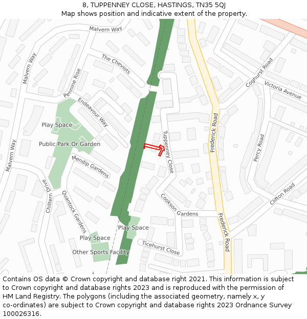 8, TUPPENNEY CLOSE, HASTINGS, TN35 5QJ: Location map and indicative extent of plot