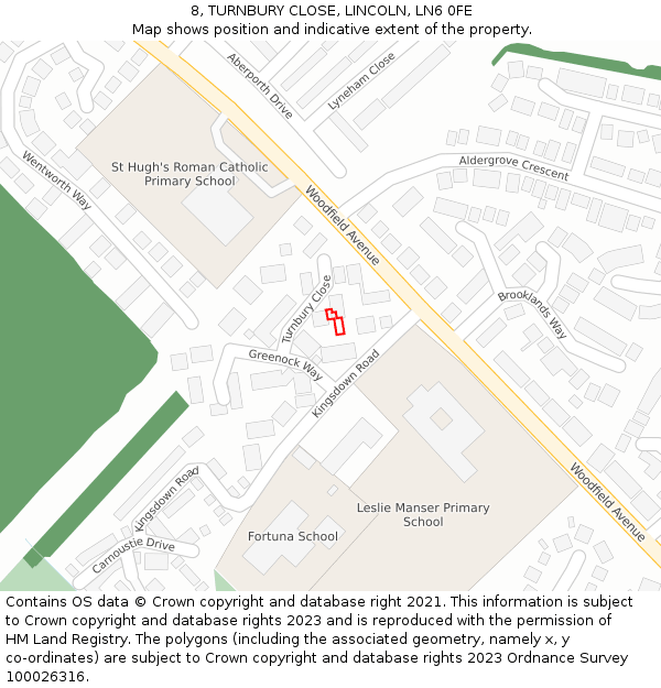 8, TURNBURY CLOSE, LINCOLN, LN6 0FE: Location map and indicative extent of plot
