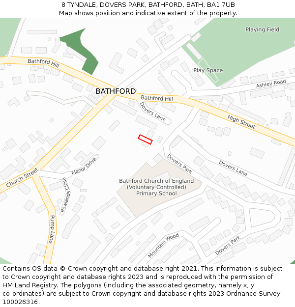 8 TYNDALE, DOVERS PARK, BATHFORD, BATH, BA1 7UB: Location map and indicative extent of plot