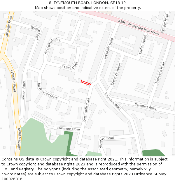 8, TYNEMOUTH ROAD, LONDON, SE18 1PJ: Location map and indicative extent of plot