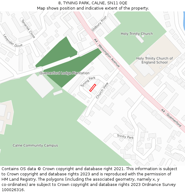 8, TYNING PARK, CALNE, SN11 0QE: Location map and indicative extent of plot