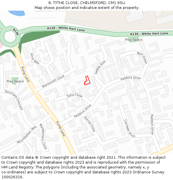 8, TYTHE CLOSE, CHELMSFORD, CM1 6SU: Location map and indicative extent of plot
