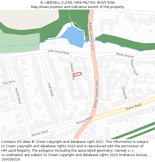 8, UBSDELL CLOSE, NEW MILTON, BH25 5NW: Location map and indicative extent of plot