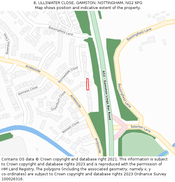 8, ULLSWATER CLOSE, GAMSTON, NOTTINGHAM, NG2 6PG: Location map and indicative extent of plot