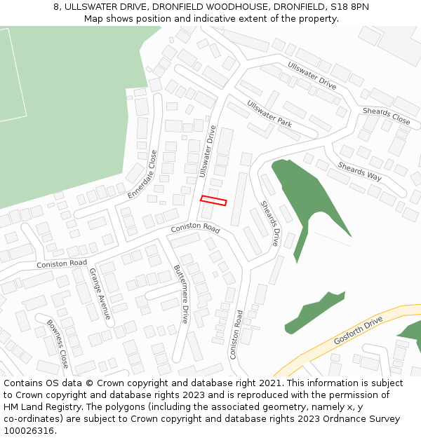 8, ULLSWATER DRIVE, DRONFIELD WOODHOUSE, DRONFIELD, S18 8PN: Location map and indicative extent of plot