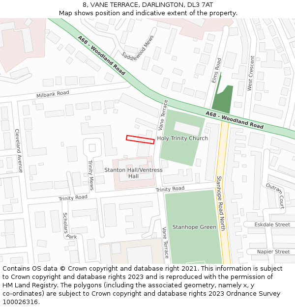 8, VANE TERRACE, DARLINGTON, DL3 7AT: Location map and indicative extent of plot