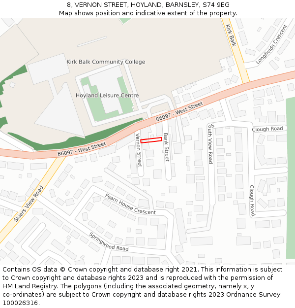 8, VERNON STREET, HOYLAND, BARNSLEY, S74 9EG: Location map and indicative extent of plot
