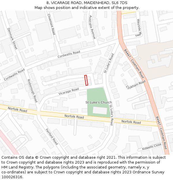 8, VICARAGE ROAD, MAIDENHEAD, SL6 7DS: Location map and indicative extent of plot