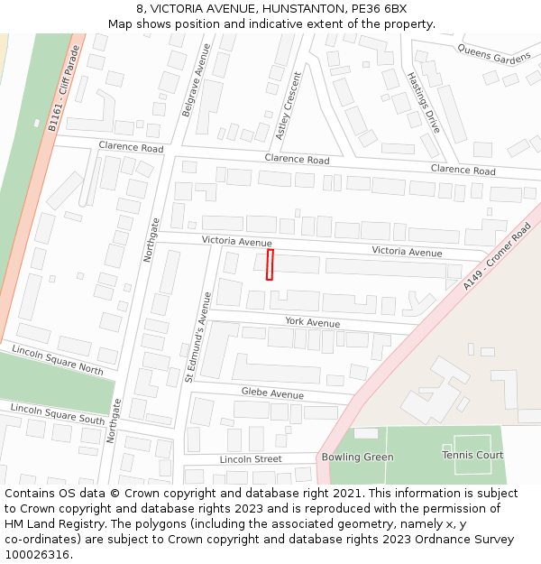 8, VICTORIA AVENUE, HUNSTANTON, PE36 6BX: Location map and indicative extent of plot