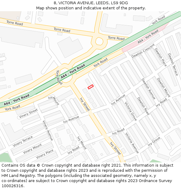 8, VICTORIA AVENUE, LEEDS, LS9 9DG: Location map and indicative extent of plot