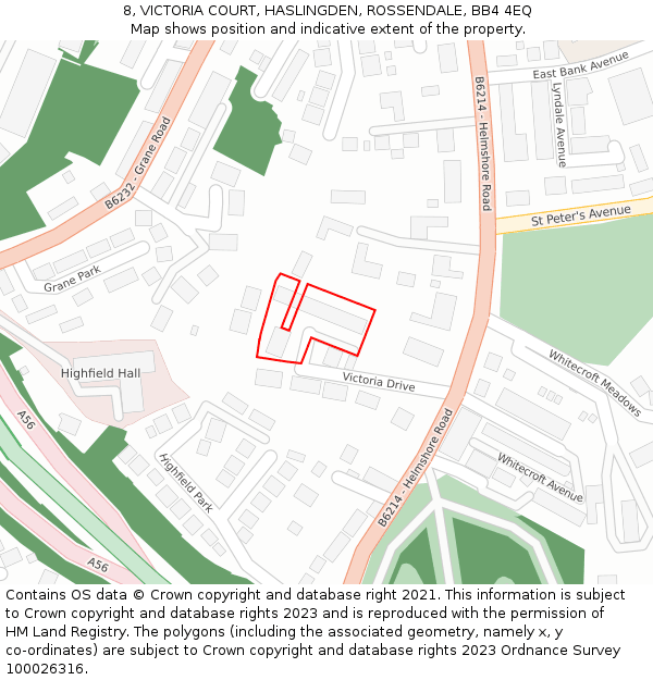 8, VICTORIA COURT, HASLINGDEN, ROSSENDALE, BB4 4EQ: Location map and indicative extent of plot