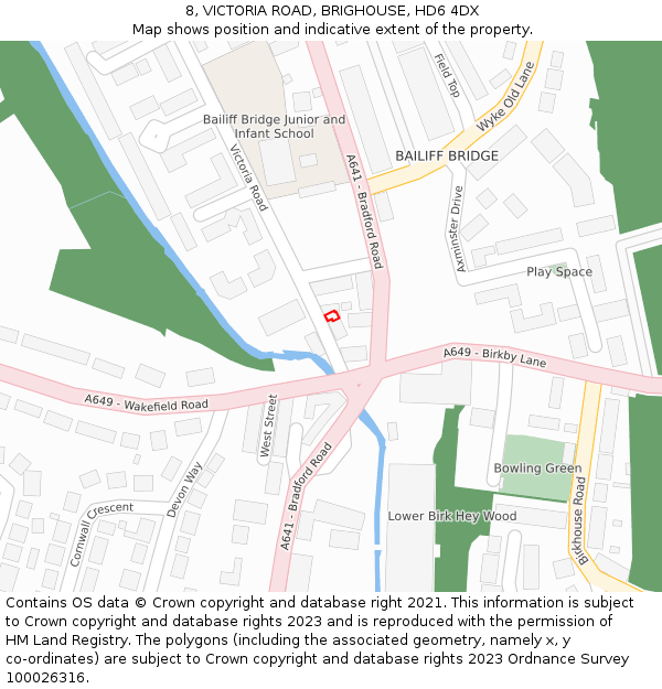 8, VICTORIA ROAD, BRIGHOUSE, HD6 4DX: Location map and indicative extent of plot