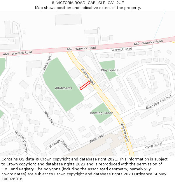 8, VICTORIA ROAD, CARLISLE, CA1 2UE: Location map and indicative extent of plot
