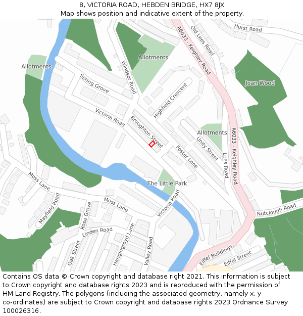 8, VICTORIA ROAD, HEBDEN BRIDGE, HX7 8JX: Location map and indicative extent of plot