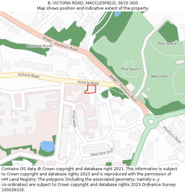 8, VICTORIA ROAD, MACCLESFIELD, SK10 3GG: Location map and indicative extent of plot
