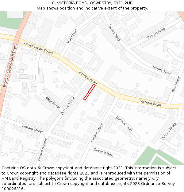 8, VICTORIA ROAD, OSWESTRY, SY11 2HP: Location map and indicative extent of plot