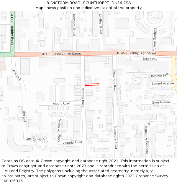 8, VICTORIA ROAD, SCUNTHORPE, DN16 2SA: Location map and indicative extent of plot