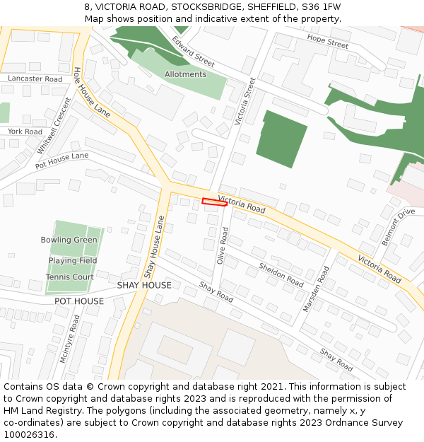 8, VICTORIA ROAD, STOCKSBRIDGE, SHEFFIELD, S36 1FW: Location map and indicative extent of plot