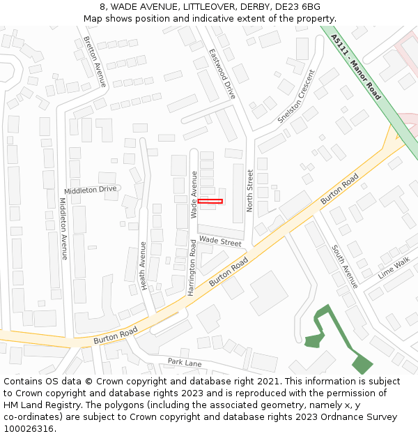 8, WADE AVENUE, LITTLEOVER, DERBY, DE23 6BG: Location map and indicative extent of plot