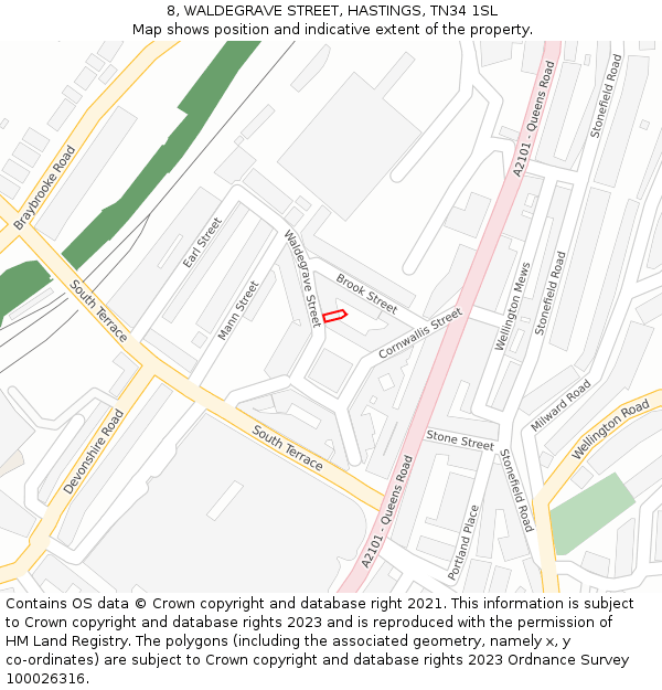 8, WALDEGRAVE STREET, HASTINGS, TN34 1SL: Location map and indicative extent of plot