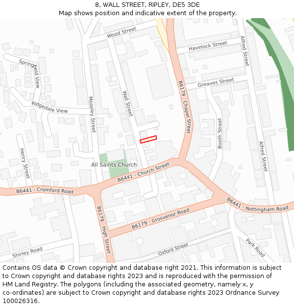 8, WALL STREET, RIPLEY, DE5 3DE: Location map and indicative extent of plot