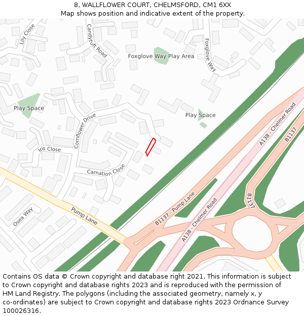 8, WALLFLOWER COURT, CHELMSFORD, CM1 6XX: Location map and indicative extent of plot